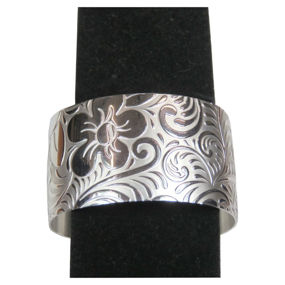 Inox Women's Polished and Satin Stainless Steel Textured Cuff Bracelet